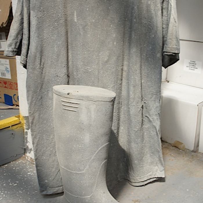 RNLI branded concrete clothing prop - Concrete t-shirt and boot prop